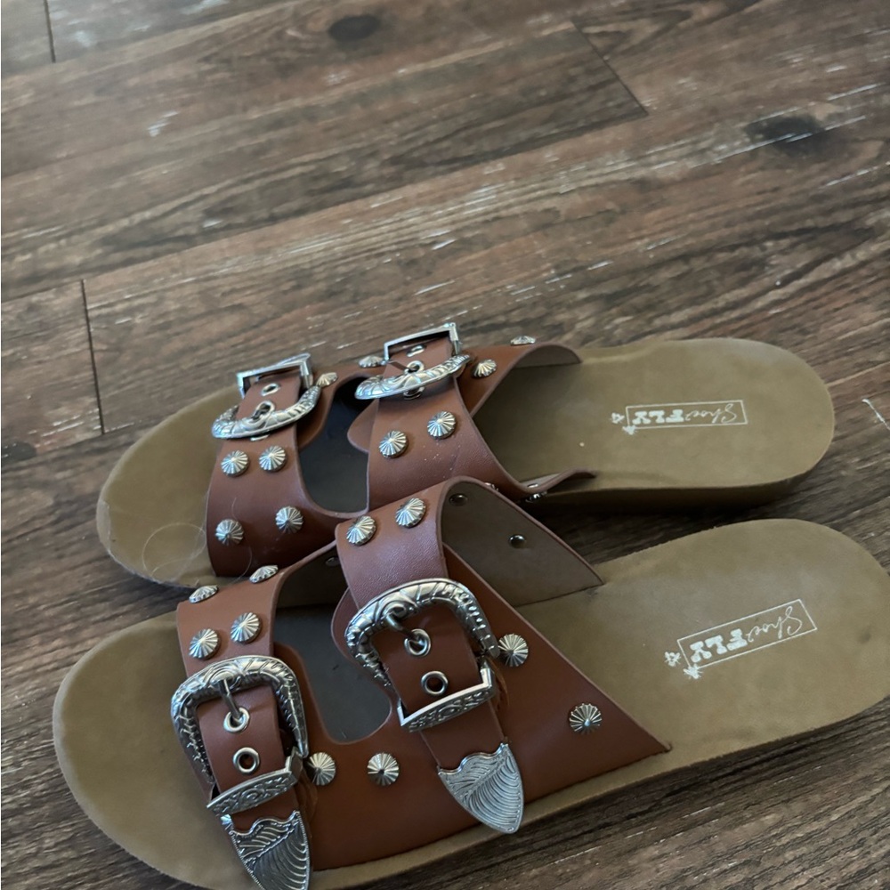 Western Sandals with Silver Buckles